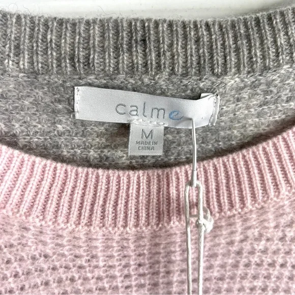 JOHNNY WAS CALME 100% Cashmere Color Block Waffle Sweater NEW Size M Pink Gray